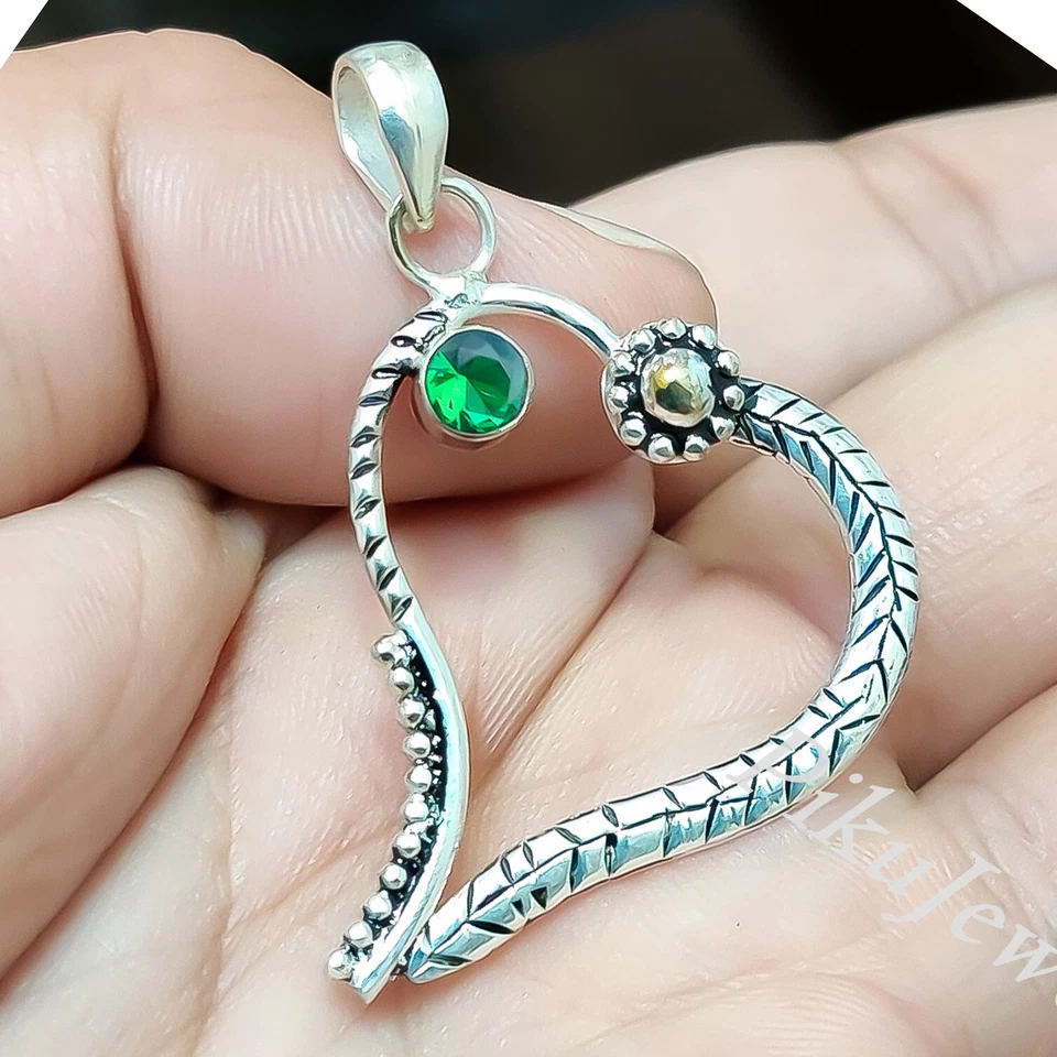 透镜刻面宝石 925 纯银心形吊坠 美丽珠宝首饰 — 第 3/4 张图片