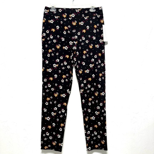 NWT Margaret M Slimming Pants Women sz Large Tapered Trouser Black Floral Ankle