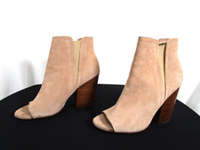 EUC Splendid Nude Beige Suede Peep Toe Block Heel Ankle Booties Women 8.5 M