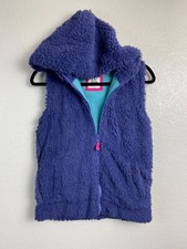 Mini Boden Girls Fleece Hooded Vest size 11-12 Purple Blue Full Zip Cozy Soft