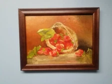 Strawberries.Original oil painting. Still life. Fine art. 9×12. Framed 