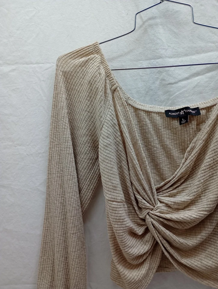 Almost Famous Blouse Women Large Cropped Long Sleeve Stretch  Top Sexy - Image 3 of 4