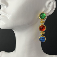 Pendientes Joya Magnate Perforados Colgantes Gota Multicolor Cabujón Tono Dorado Mate
