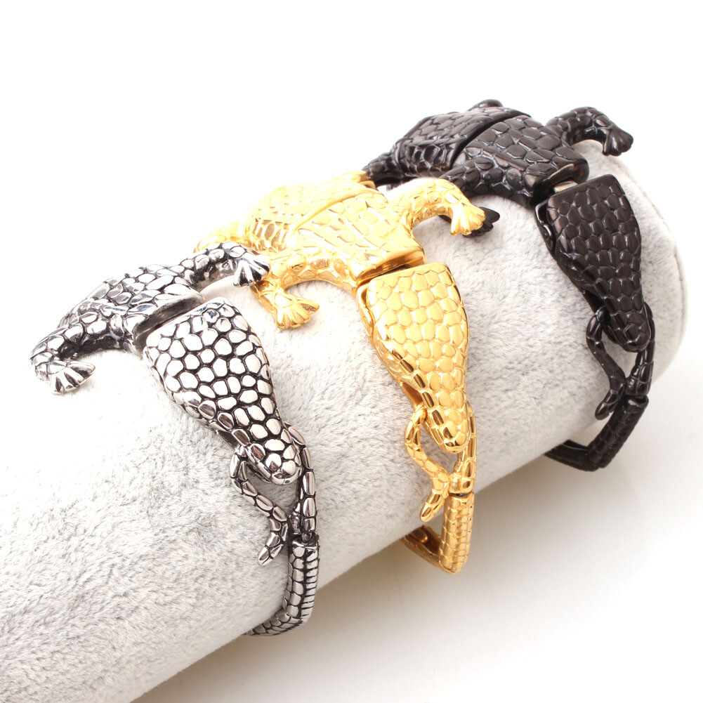 Punk Men Gift 316L Stainless Steel Silver Gold Black Crocodile