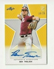 2020 BEN TADLOCK LEAF PERFECT GAME AUTO YELLOW PARALLEL ROOKIE #15/25  NICE