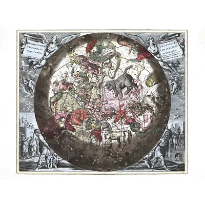 Karte Keller 1708 Hemisphäre Stern Sternbilder Welt XL Wandbild Leinwandbild