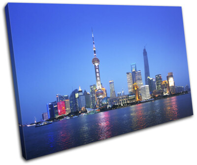 Shanghai Skyline China Night City SINGLE Leinwand Kunst Bild drucken