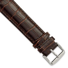 22mm 8.5" Long Brown Croc-Style Leather Chrono Silver-tone Buckle Watch Band