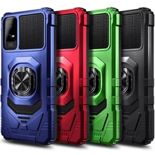 For TCL 40 XE / 40 X 5G Case Shockproof Ring Stand Phone Cover + Tempered Glass