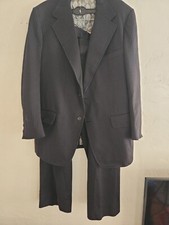 vintage black pinstripe 70 s gangster suit large long 1970 s polyester 46-48 