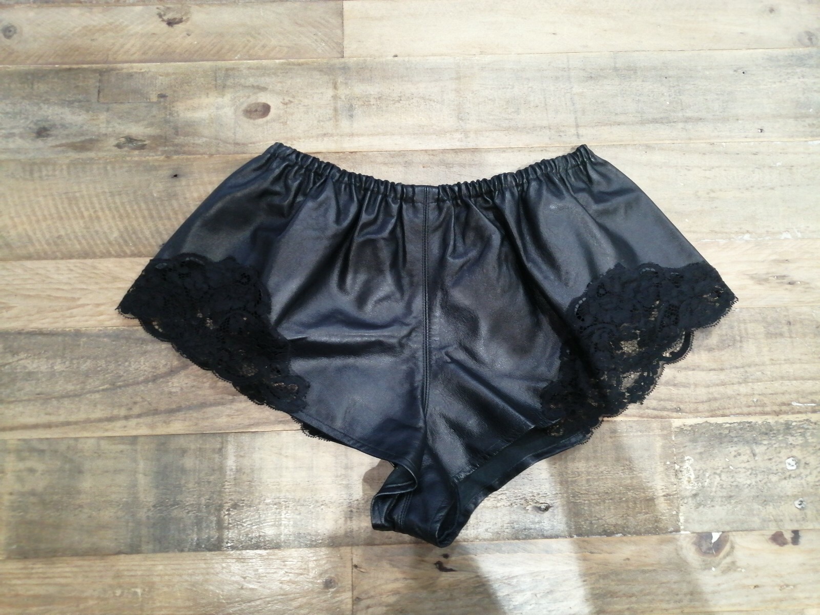 JEAN PAUL GAULTIER LEATHER AND LACE SHORTS SZ S
