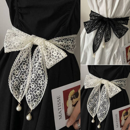 Women Belts Lace Rope for Dresses Hollow Girdle Tassel Waistband Thin Pearl Belt - Afbeelding 1 van 9