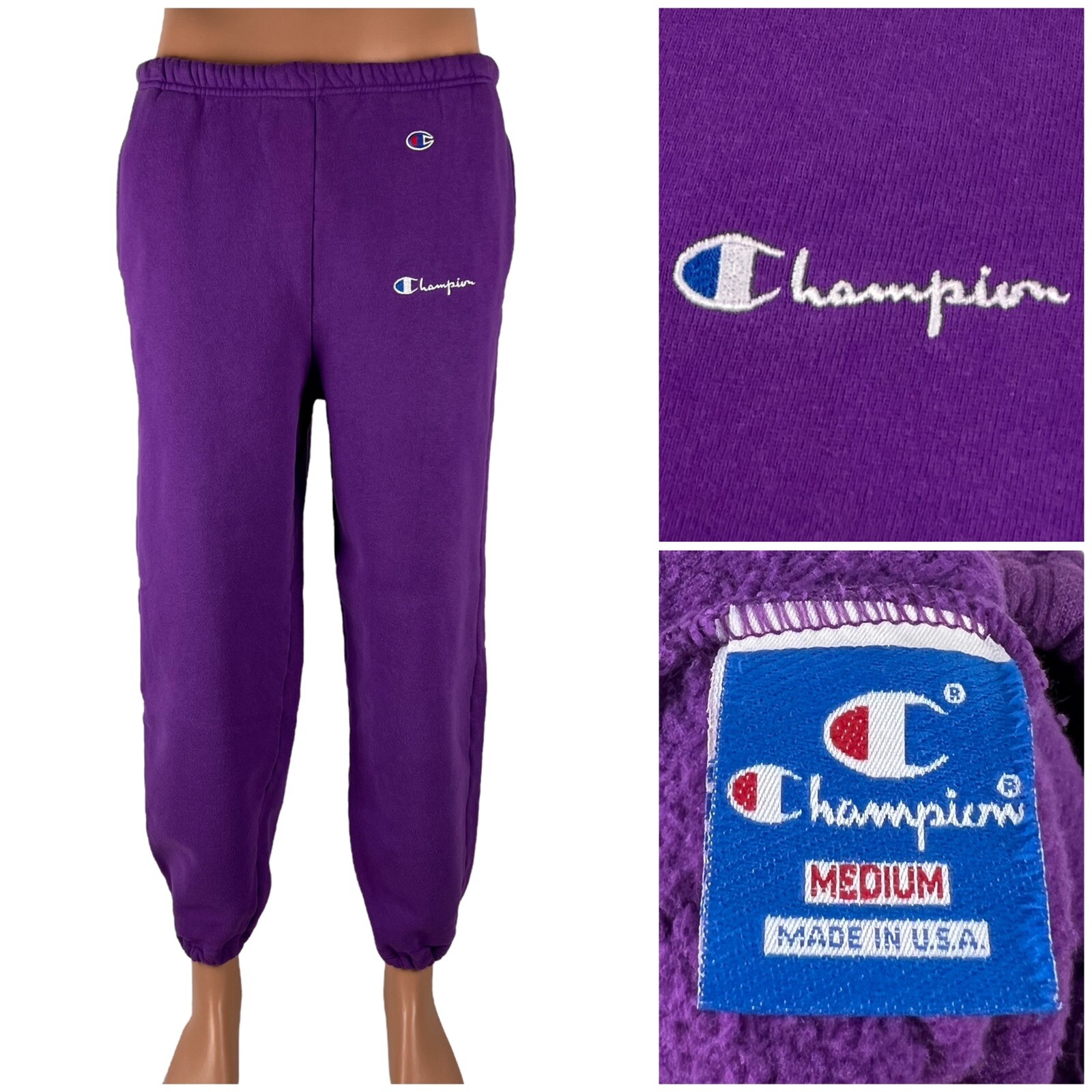 Champion Mens Medium Joggers Sweatpants Grape Purple USA Vintage 90s Athletic