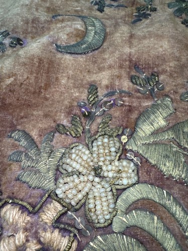 Rare Antique 19th Century Embroidered tissue Ottoman Traditional Silver Strings - Picture 2 of 6