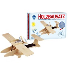 Pebaro Solar Holzbausatz Sportflugzeug, Mit Solarpanel und Motor, Natur-Holz