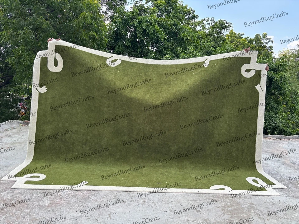 Hand-Tufted Wool Rug 9×12 ft - Nordic Knots Green Design, Handmade Area Rug 8x10 Foto 3 de 4