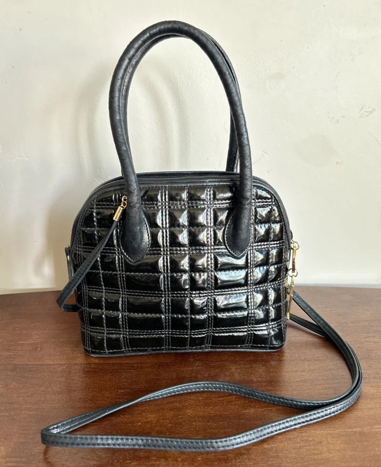 VTG MARK CROSS-Quilted Patent Leather Mini Bowling Bag Purse/Crossbody Strap - Image 2 of 4