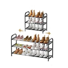 3-Tier Expandable Shoe Rack,17″-31″ Adjustable ShoeRack for Closet, Shoe Orga...