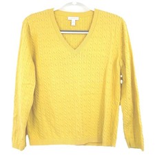 Suéter clásico tejido con cable cuello en V amarillo algodón Pima Preppy Charter Club para mujer