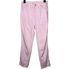 Vtg 90s Escada Pants 8 Pink Straight Leg High Rise Logo Stretch Designer Tapered