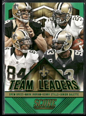 New Orleans Saints 2015 Score Team Leaders Green Card #22 Drew Brees Mark Ingram