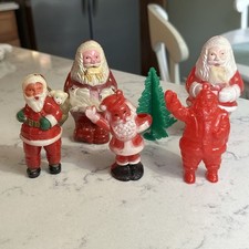 5 Vintage 1950's Christmas Hard Plastic Santa Figures Ornaments  plastic tree