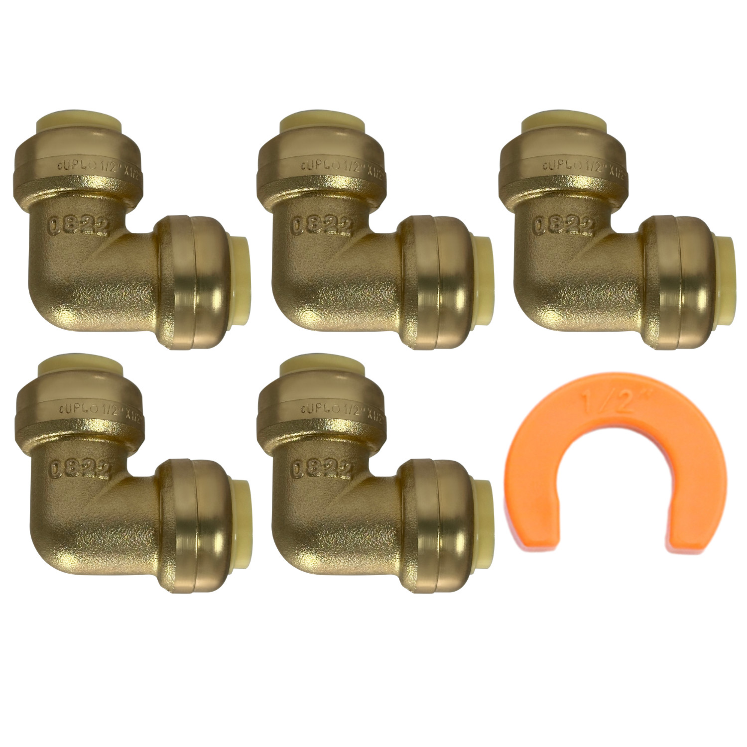 5 Pack XFITTING 1/2" Push Fit Elbow with 1 Free Disconnect Clip, Push Fit Elbows