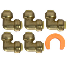 5 Pack XFITTING 1/2" Push Fit Elbow with 1 Free Disconnect Clip, Push Fit Elbows