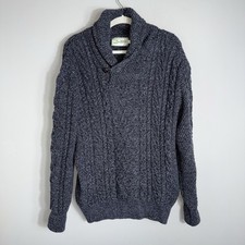 Original Aran Company 100 New Merino Wool Fisherman Sweater-Gray Blue-Large
