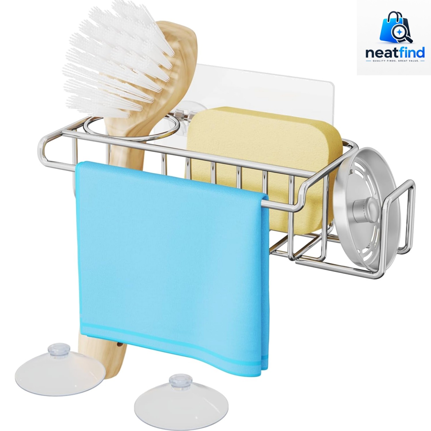 4 in 1 Sink Caddy Sponge Holder, Stainless Steel Kitchen Brush Holder and Dis...