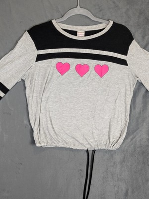 Women's NOBO Black And Gray Long sleeve Heart Graphic Drawstring Shirt Size L