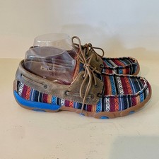 Twisted X Women's Serape New 8.5 Boat Shoe Driving Moc Multi Color Woven Western