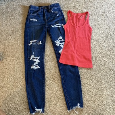 American Eagle High Rise Jegging Next Level Stretch Ripped 00 NWT Tank Top XXS