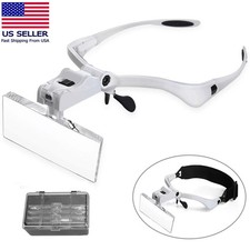 LED Jewelers Head Headband Magnifier Illuminated Visor Magnifying Glasses Loupe