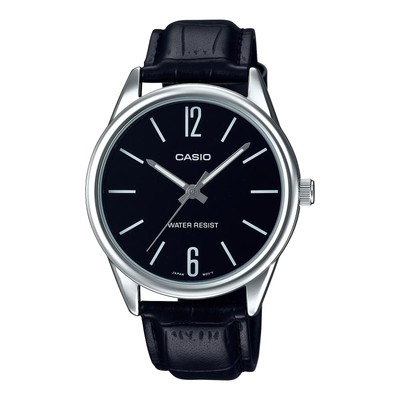 Casio Men s Black Leather Watch with Black Dial - MTP-V005L-1BUDF