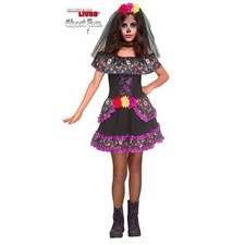 Girls Ghost Face SUGAR SKULL Day Of The Dead Halloween Costume Size Med Lar NWT