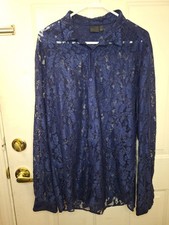 ASOS Mens XL Lace Shirt Full Button Dark Blue Long Sleeve Party Shirt