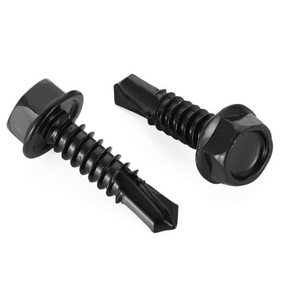 #10 x 3/4'' Hex Washer Head Self Tapping Drilling Screws Black Finish, 410 Sta...