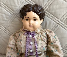 Vintage 24" China Head Porcelain Doll Cloth Body Hand Sewn Dress 1980's