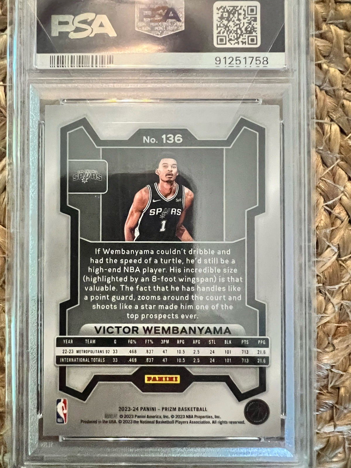 2023-24 panini prizm victor wembanyama 136 psa 10 view 2