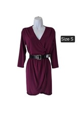 Charming Charlie Women's Fashion V-neck Dress Burgundy Stretchy Size S NEW