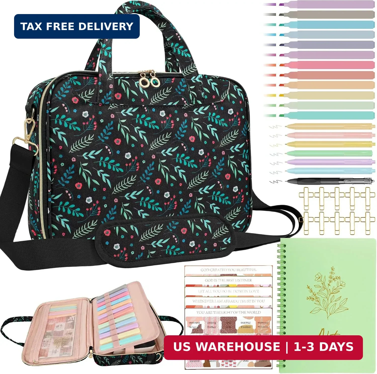 Bible Cover Case for Women, Large Bible Bag with Study Supplies