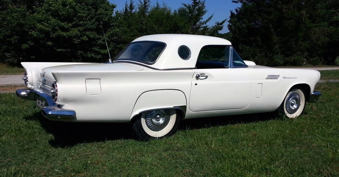The white-on-white 1957 T-Bird is offered on eBay for $30,000.