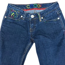VTG Coogi Womens Bootcut Jeans Dark Wash Denim Rainbow Embroidery Size 7 EUC