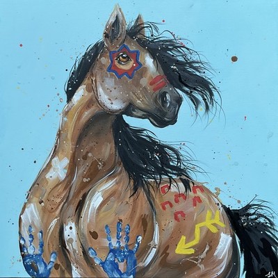 Indianer Pferd Original Acryl Gemälde auf 50x50cm tiefer Rand Leinwand