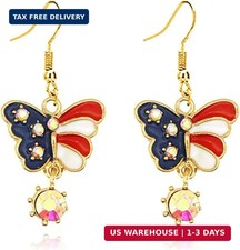 American USA Flag Star Hoop Earrings with Butterfly Design
