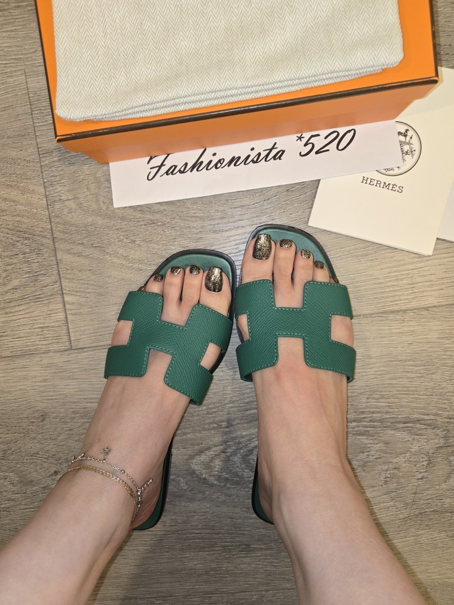 Hermès Hermes Oran Epsom Vert Emeraude Green Slip On Shoes EU US