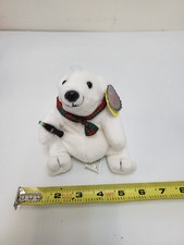 1997 Coca Cola Bean Bag Plush - Polar Bear In Plaid Bow - 0105