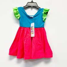 Dot Dot Smile Girls Blue and Pink Empire Waist Short Sleeve Dress Size 6-12m