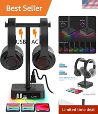 Double Headset Holder with 3 USB Ports 2 Outlets - Stylish Gaming Solution